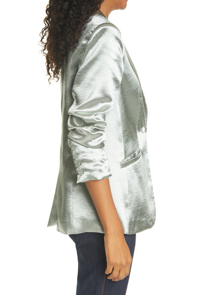 Kylie Hammered Satin Jacket, Alternate, color, GREEN SAPPHIRE