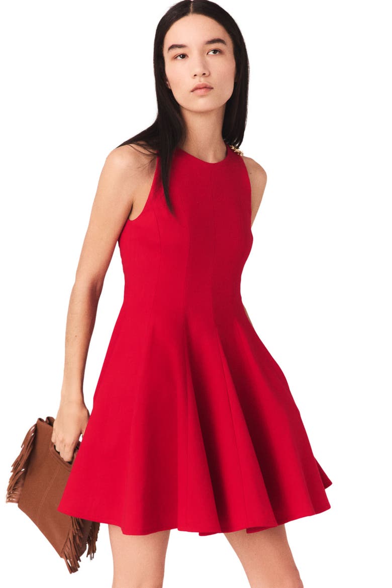 Short flared linen-blend dress, Alternate, color, Red