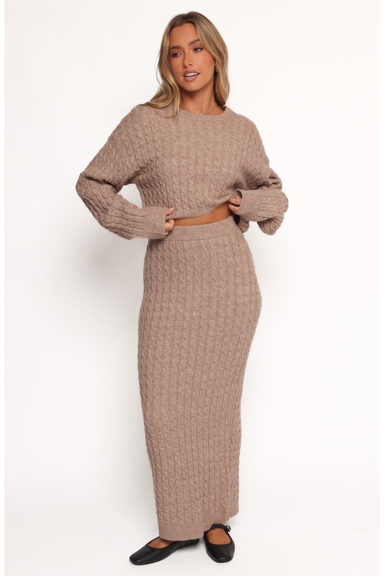 Reid Cable Knit Crop Sweater & Maxi Skirt Set, Alternate, color, TAUPE
