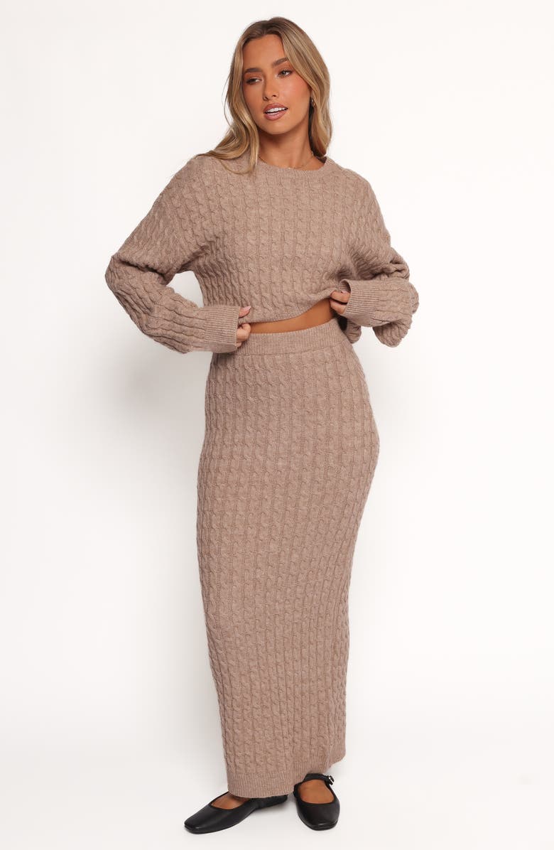 Petal & Pup Reid Cable Knit Crop Sweater & Maxi Skirt Set, Alternate, color, Taupe