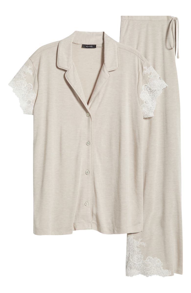 Natori Shangri-Lace Short Sleeve Shirt & Pants Pajama 2-Piece Set, Alternate, color, Hca