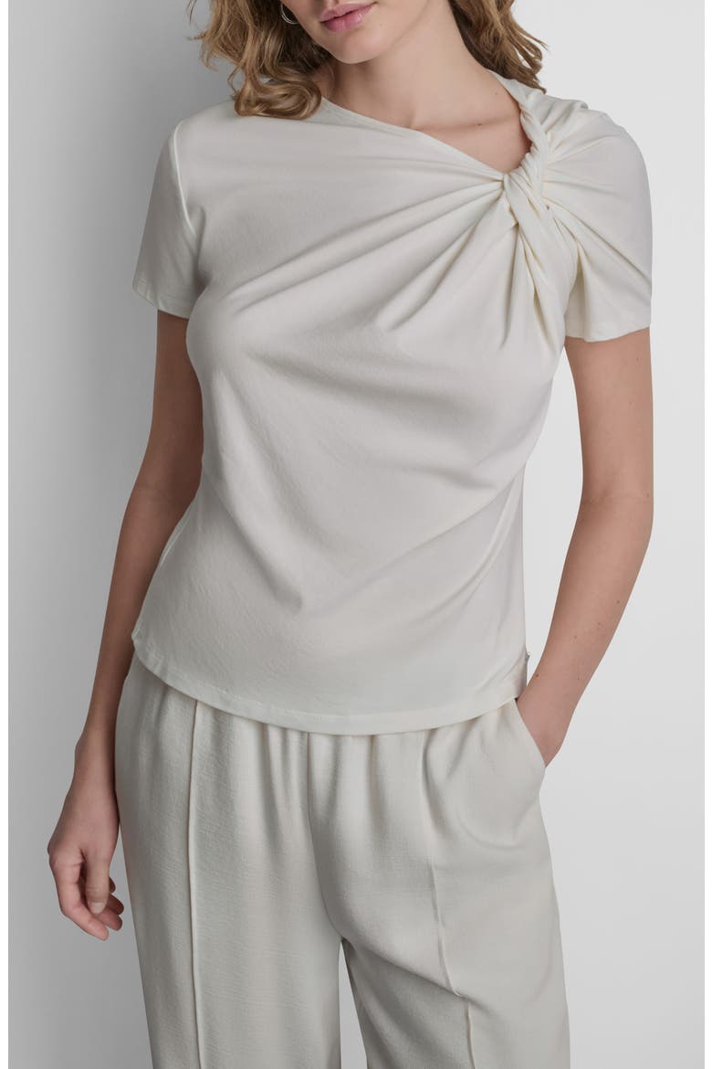 Twist Neck Cotton Blend Top, Main, color, COCONUT