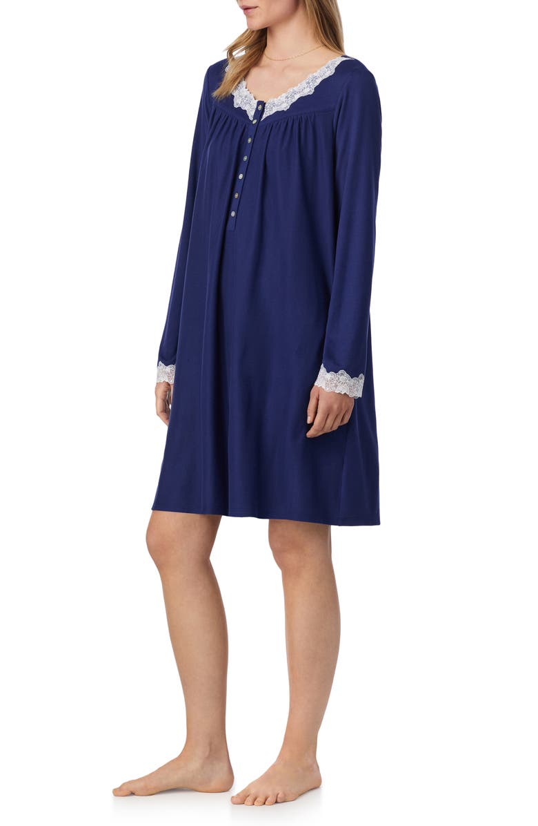 Eileen West Long Sleeve Short Nightgown, Alternate, color, Navy