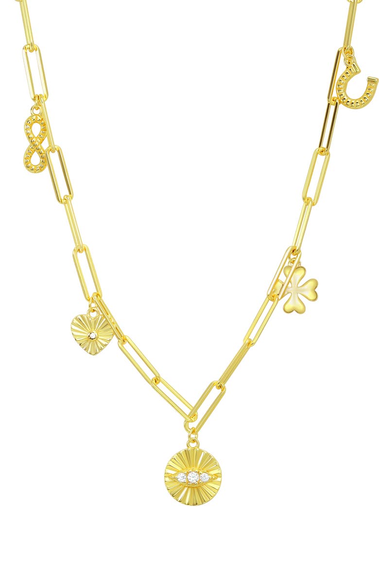 CANDELA JEWELRY Cubic Zirconia Luck Charm Necklace, Main, color, Gold/ Clear