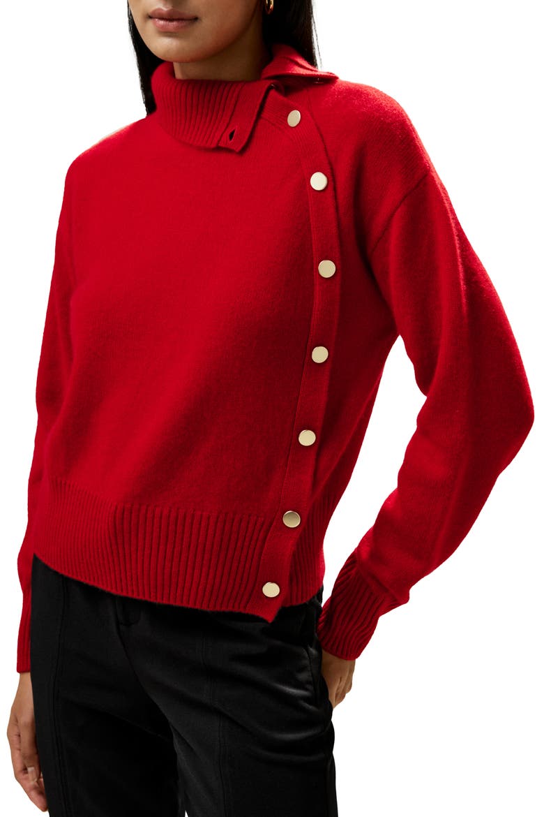 Women's Cashmere Sweater With Row of Side Buttons, Main, color, Red