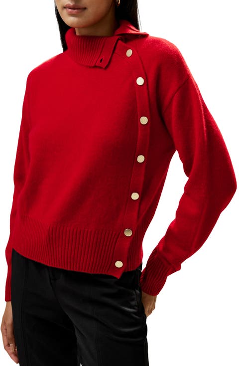 Women's Cashmere Sweater With Row of Side Buttons