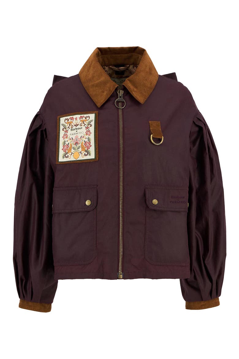 x FARM Rio Thais Waxed Cotton Jacket, Alternate, color, BORDEAUX/CREAM HEART