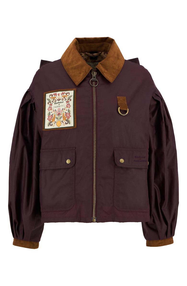 Barbour x FARM Rio Thais Waxed Cotton Jacket, Alternate, color, Bordeaux