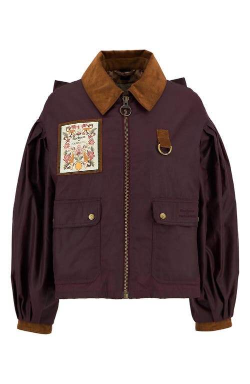 Barbour X Farm Rio Thais Waxed Cotton Jacket In Burgundy