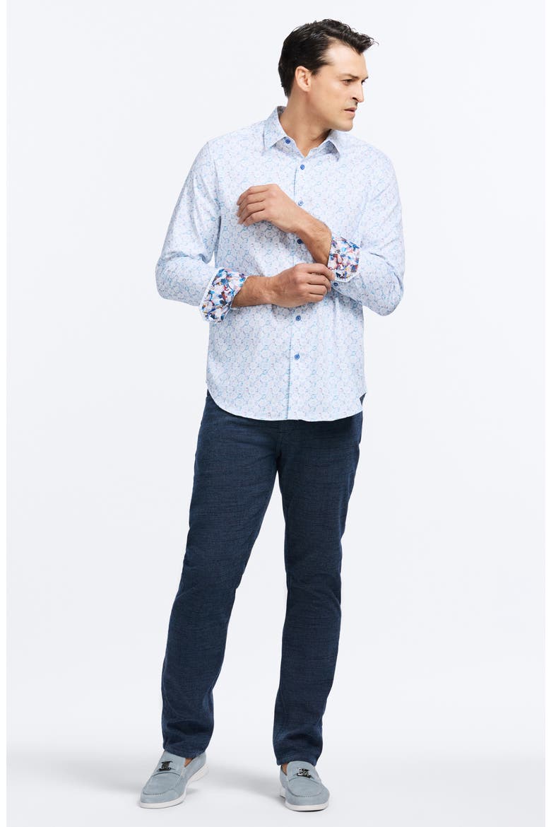 Bramston Medallion Print Stretch Cotton Button-Up Shirt, Alternate, color, WHITE