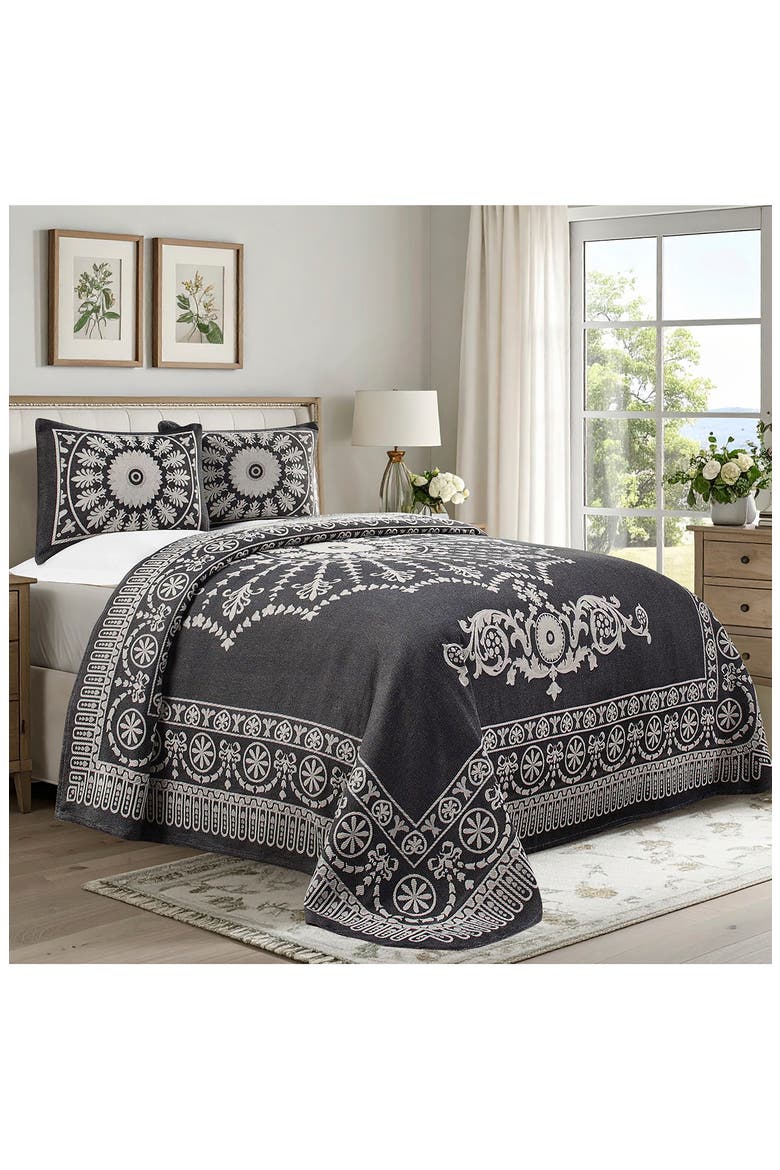 Kymbal Cotton Blend Jacquard Bedspread & Shams Set, Alternate, color, CHARCOAL