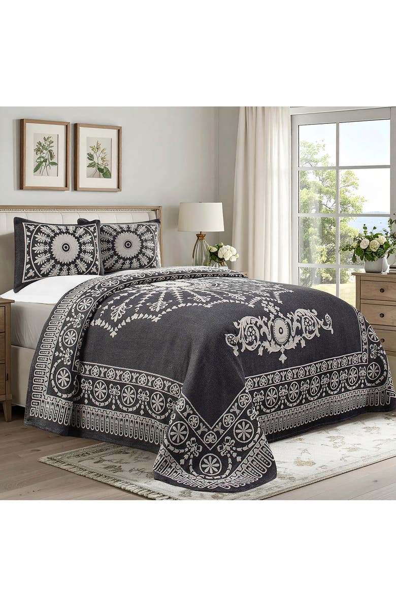 Superior Kymbal Cotton Blend Jacquard Bedspread & Shams Set, Alternate, color, Charcoal