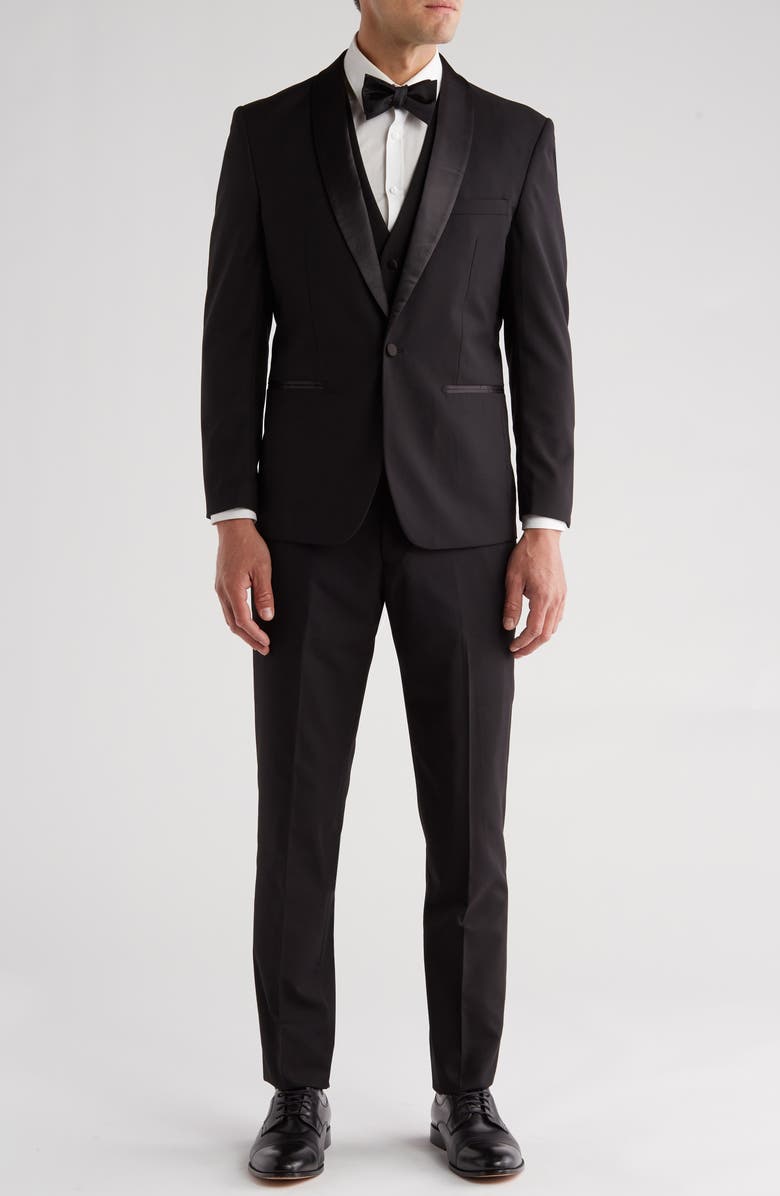 Gino Vitale Premium Slim Fit 3-Piece Tuxedo, Main, color, Black