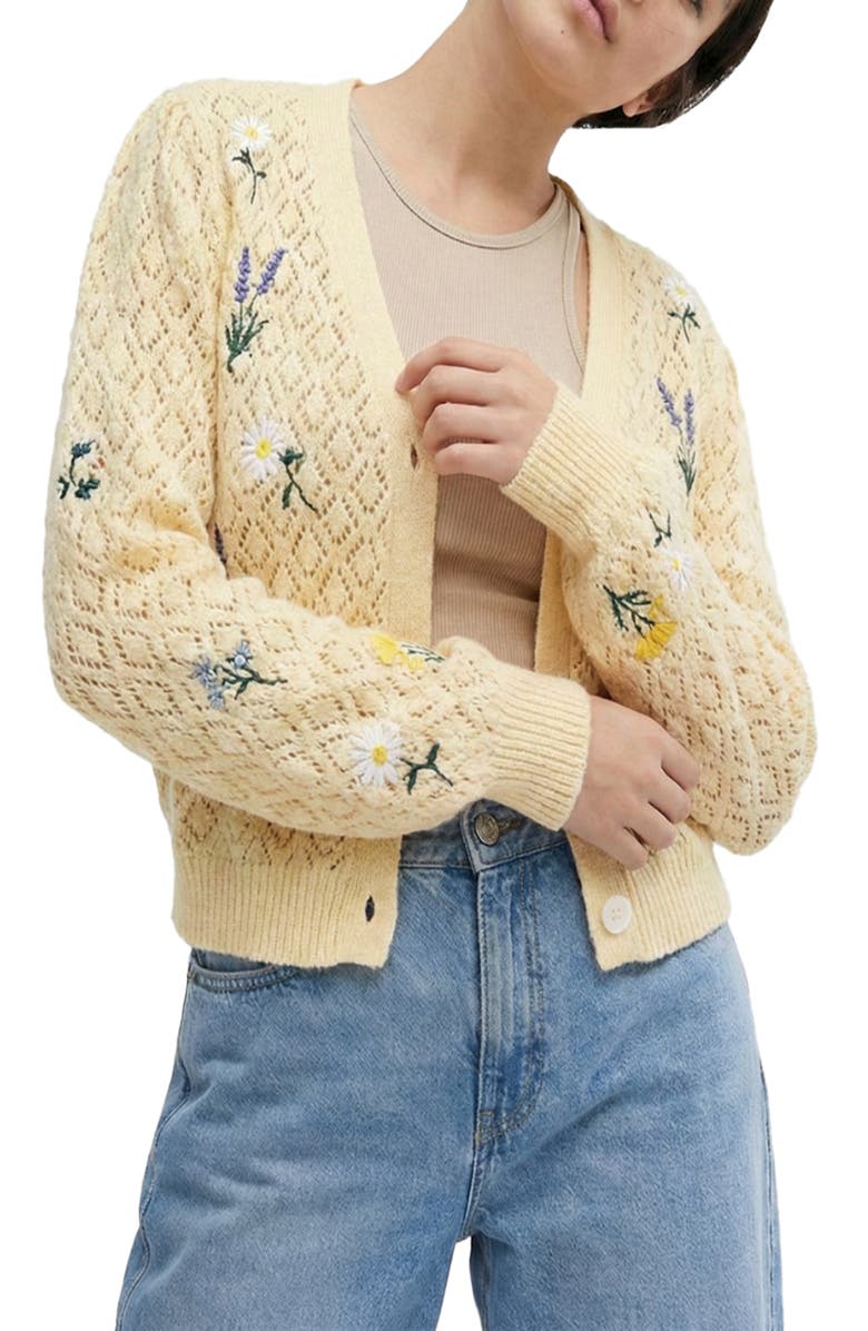 SAACHI Floral Embroidered Cardigan, Main, color, Ivory
