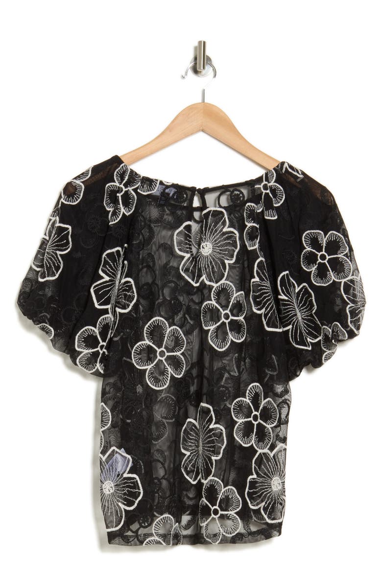 Laundry by Shelli Segal Puff Sleeve Embroidered Mesh Top, Alternate, color,
