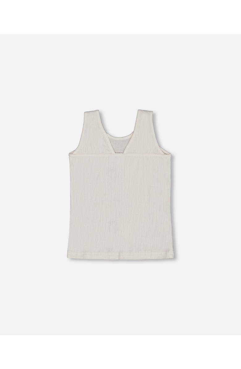 Deux par Deux Girl's Crinkle Jersey Tank Top Pink Flowers On Cream Background, Alternate, color,