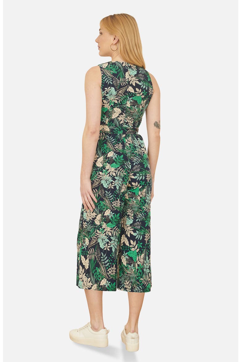 Sleeveless Leaf Print Culotte Jumpsuit, Alternate, color, Navy