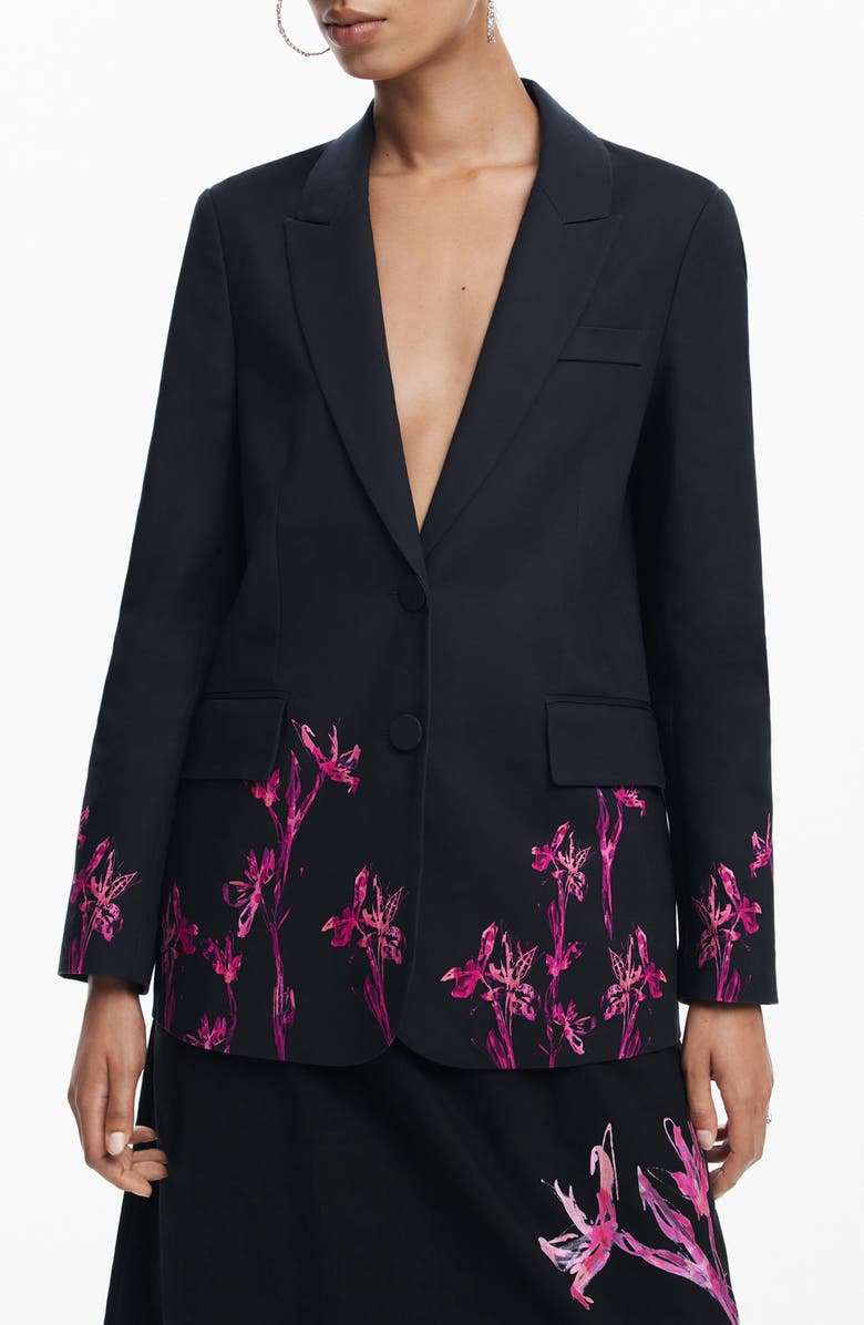 Desigual Lirios Floral Print Longline Blazer, Main, color, 