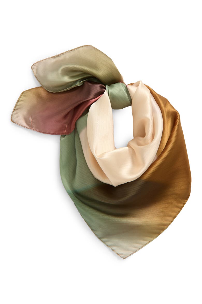 Pleated Satin Scarf, Alternate, color, RUST- OLIVE ARLETTA AURA