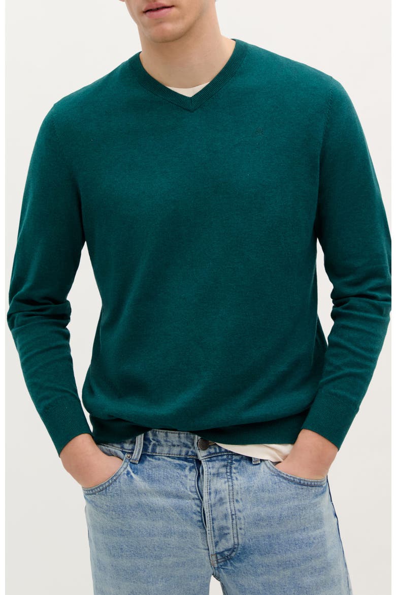 Skull V Neck Tricot, Main, color, Dark Green