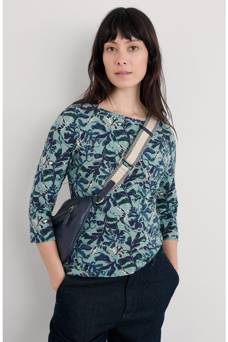 Easel Frond Print Stretch Organic Cotton Top, Alternate, color, FLOATING FRONDS SARDINE
