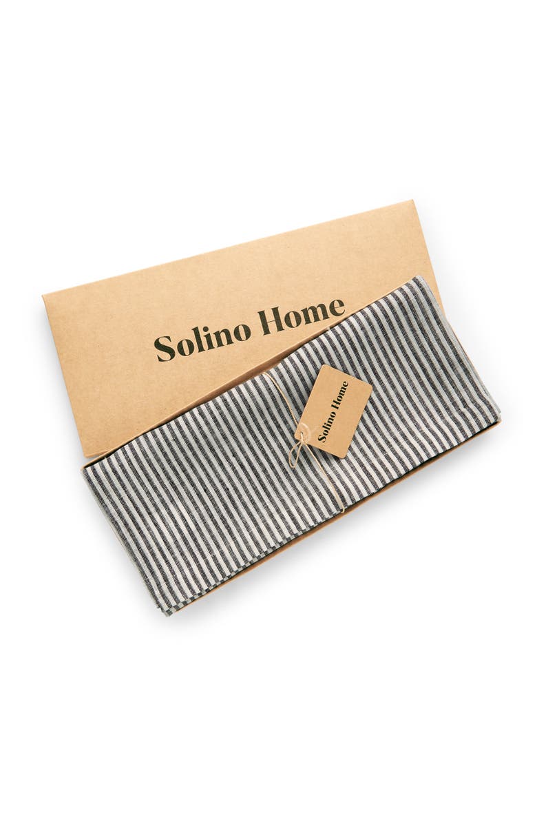 Solino Home Linen Table Runner for Dining Table, Holiday and Everyday Table Decor - Narrow Stripe, Alternate, color, Black And White