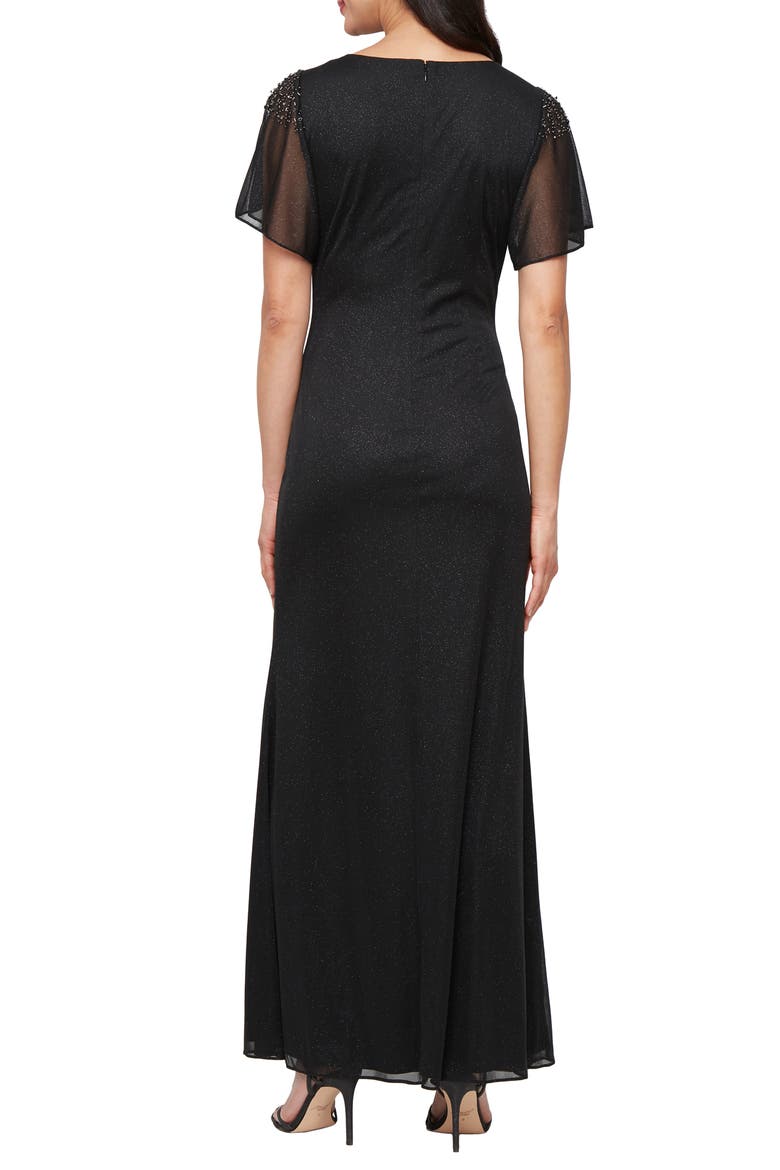 Sparkle Embellished Shoulder Gown, Alternate, color, BLACK