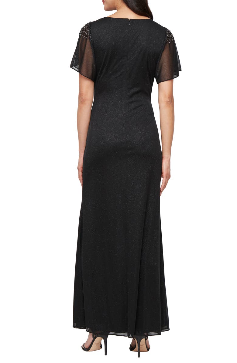 SL FASHIONS Sparkle Embellished Shoulder Gown, Alternate, color, Black
