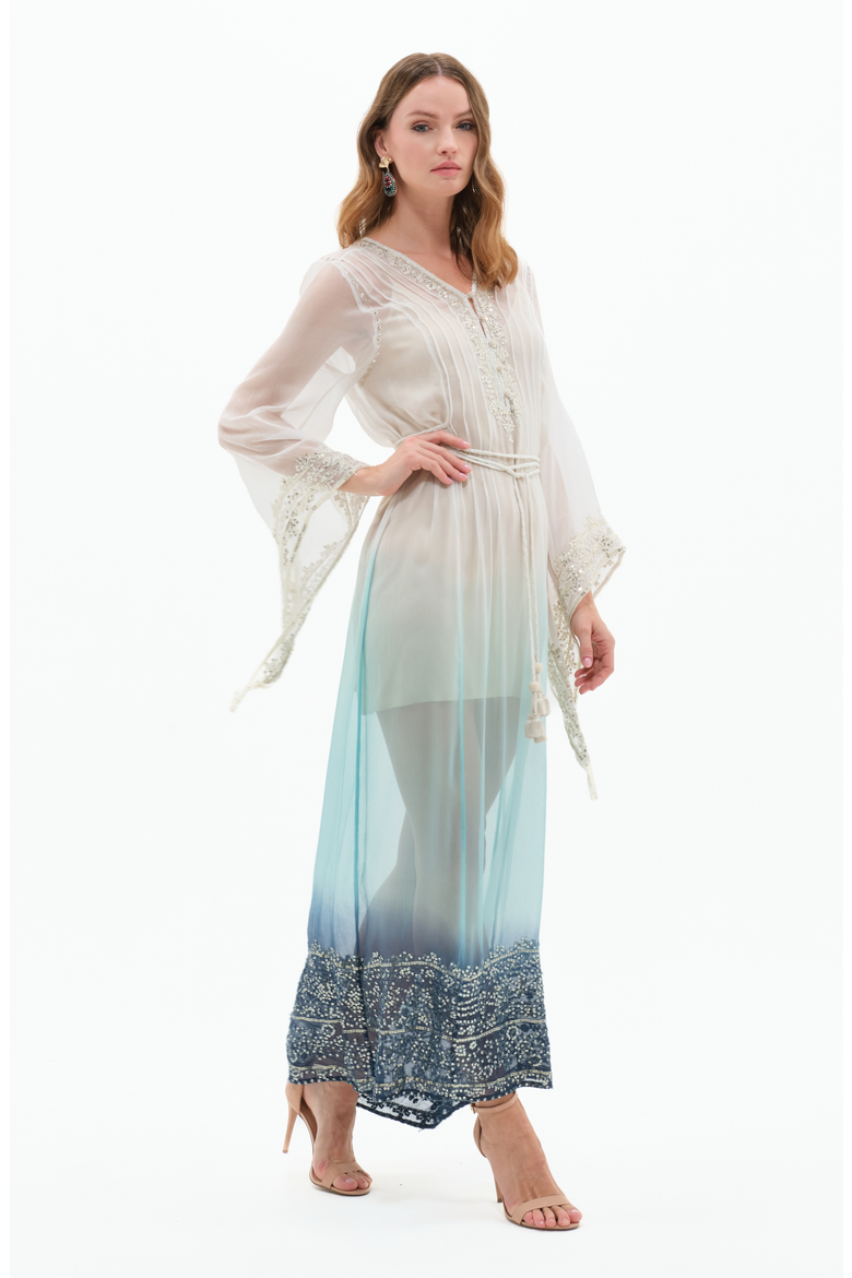 Camelia Dress, Alternate, color, White / Teal / Indigo Ombre