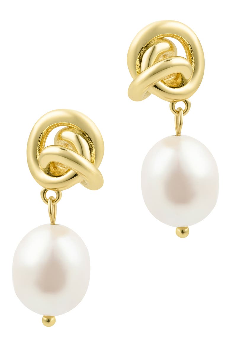 Knot & Freshwater Pearl Drop Earrings, Alternate, color, WHITE/ GOLD