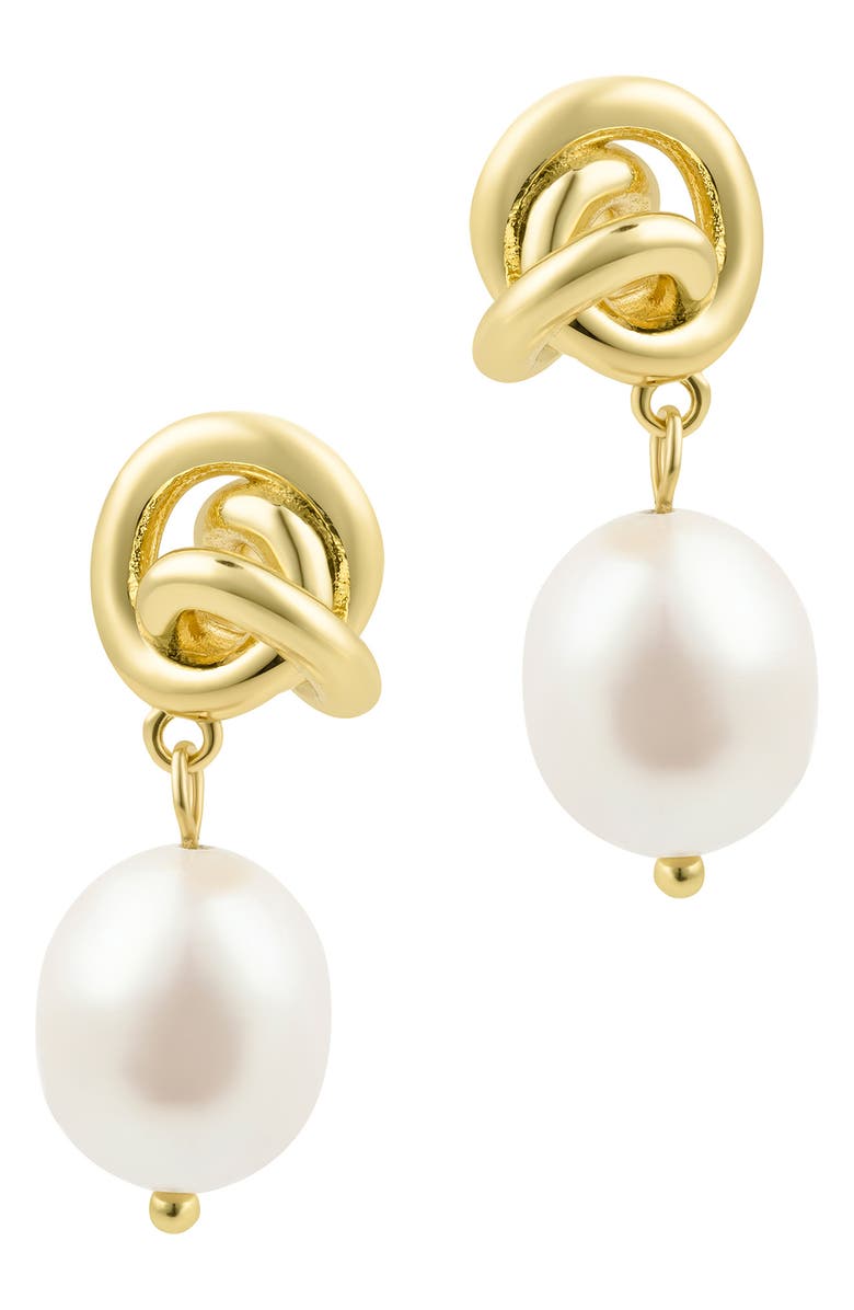 Adornia Knot & Freshwater Pearl Drop Earrings, Alternate, color, White/ Gold