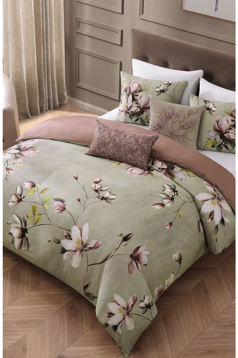 5-Piece Purple Lilies Reversible Comforter Set, Alternate, color, PURPLE