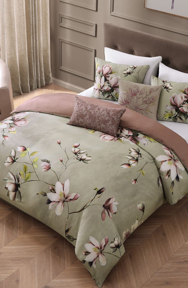 Bebejan 5-Piece Purple Lilies Reversible Comforter Set, Alternate, color, Purple