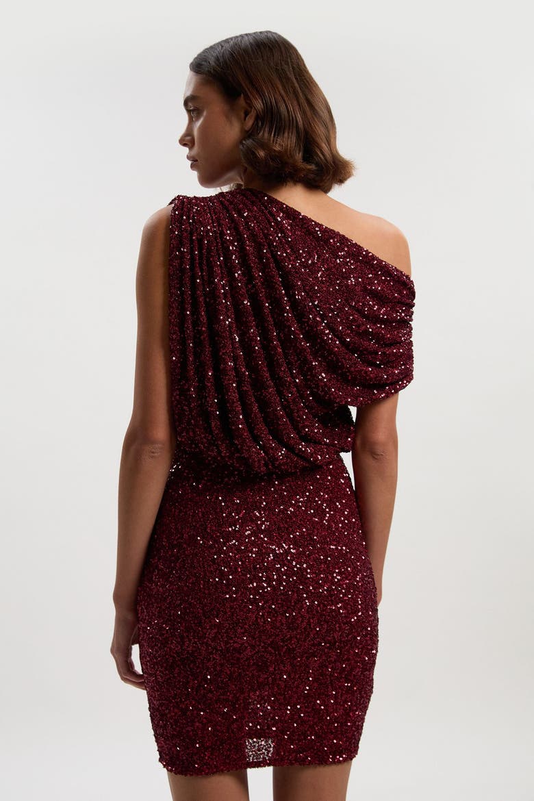 One Shoulder Sequin Mini Dress, Alternate, color, Plum