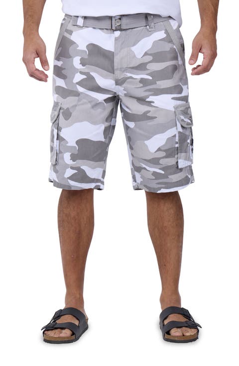 Belted Cotton Twill Cargo Shorts