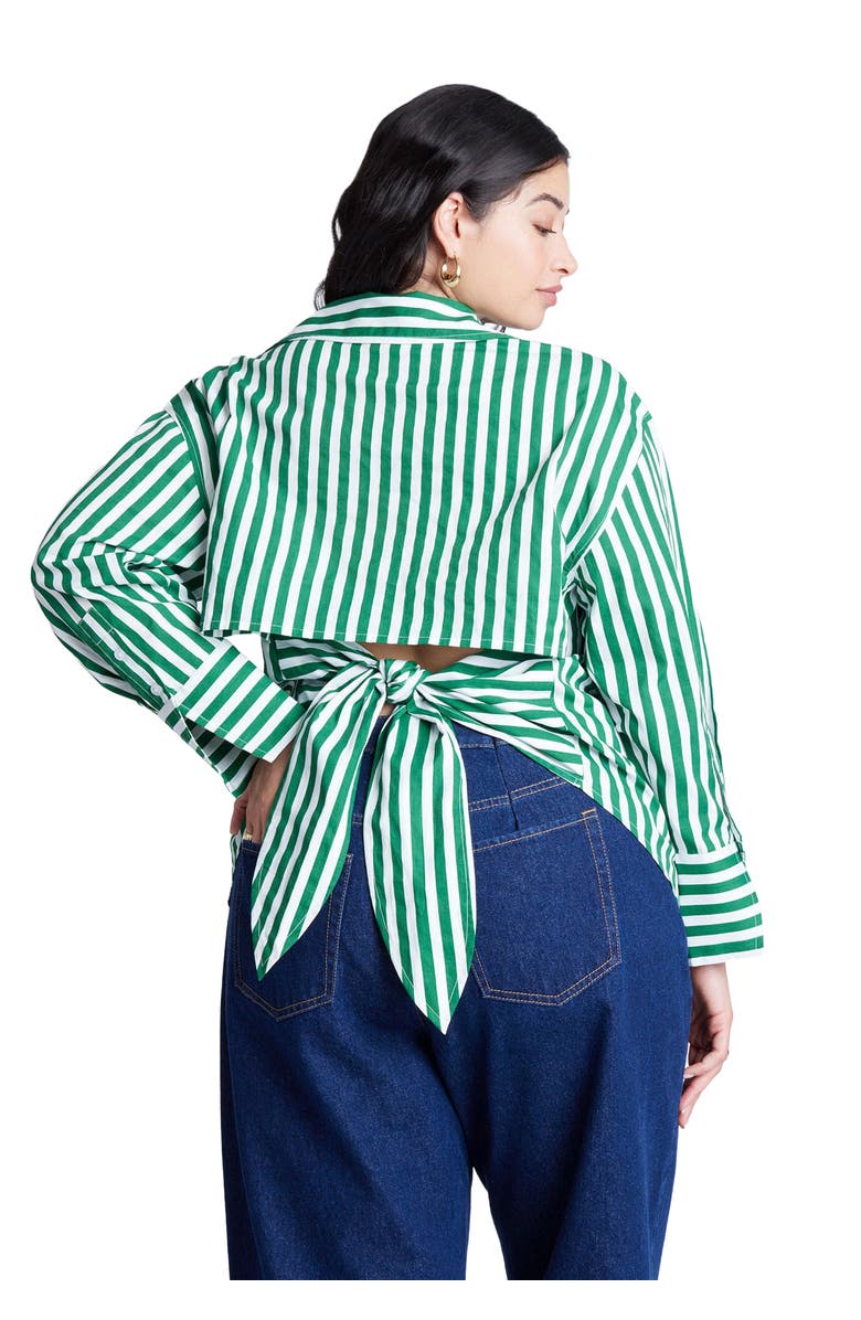ELOQUII Striped Tie Back Button Up Top, Main, color, Green And White Stripe