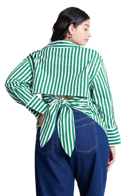 Striped Tie Back Button Up Top (Plus)