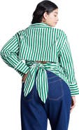 ELOQUII Striped Tie Back Button Up Top