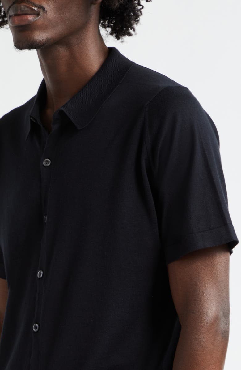 John Smedley Folke Knit Short Sleeve Cotton Button-Up Shirt, Alternate, color, Black