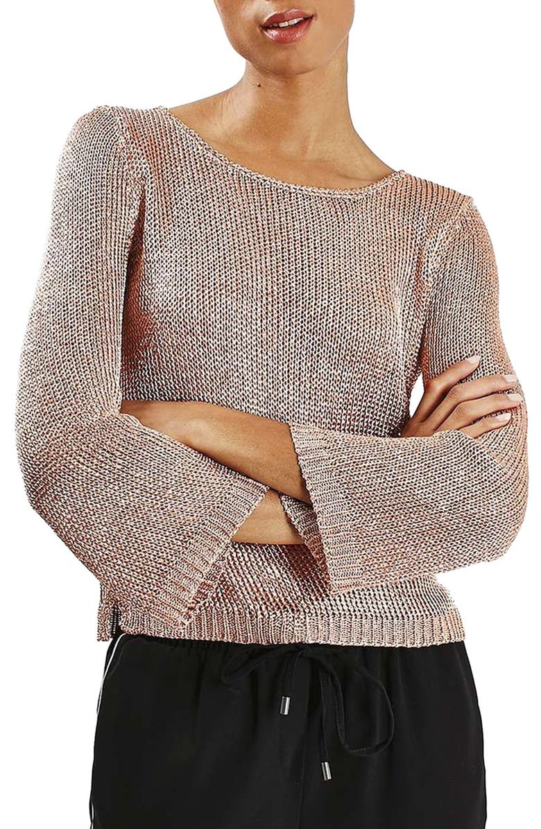 Topshop Fluted Sleeve Crop Sweater, Main, color, 