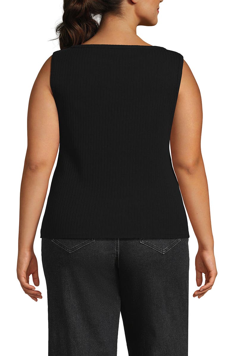 Lands
 End Sleeveless Pointelle Rib Boat Neck Tank, Alternate, color, Black