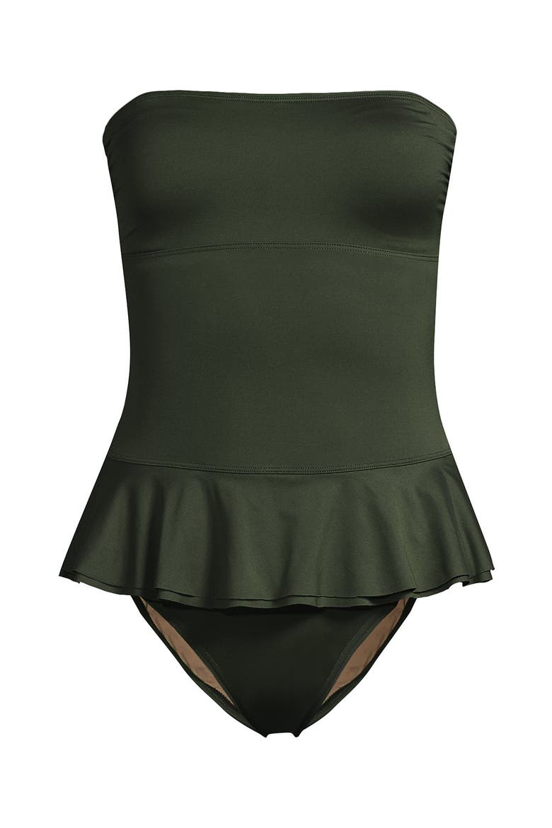 Sculpting Suit Ruffle Bandeau One Piece Swimsuit, Alternate, color, Rich Olive Green