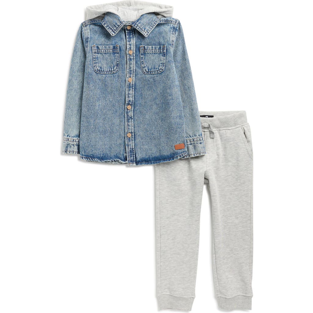 7 For All Mankind Kids' Denim Shirt & Fleece Joggers Set In Multi