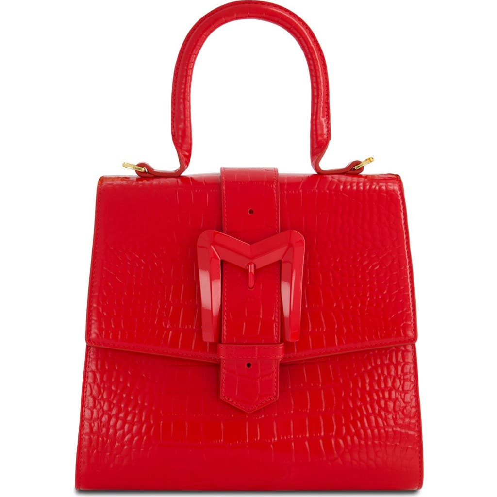 Mac Duggal Crocodile Leather Buckle Detail Medium Handbag In Cherry