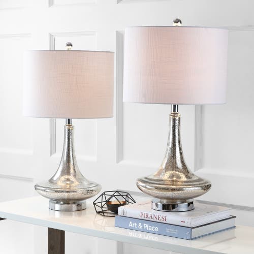 Jonathan Y Cecile 25.5" Glass Teardrop Led Table Lamp In Mercury Silver