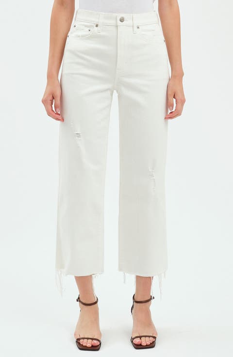 Pleaser High Waist Raw Hem Crop Jeans (Lamb)