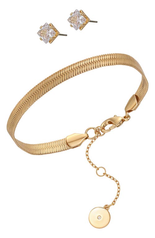 Vince Camuto Snake Chain Bracelet & Cubic Zirconia Stud Earrings Gift Set In Gold