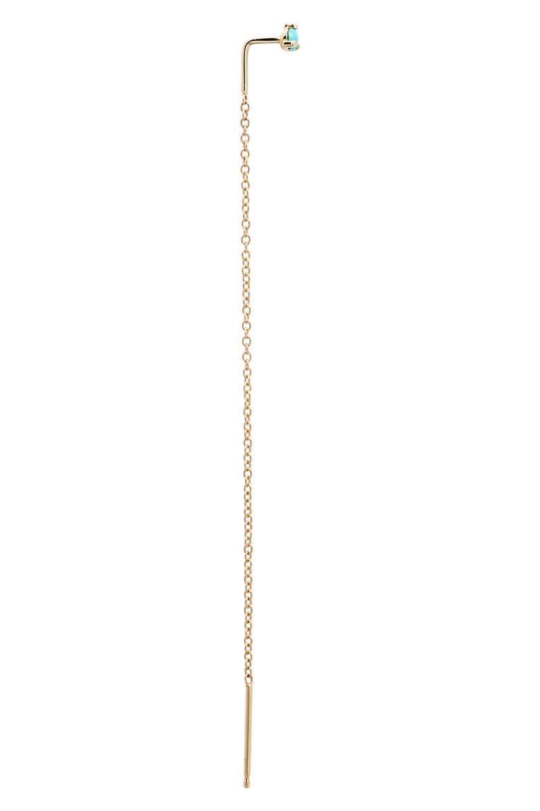 14K Gold Prong Turquoise Threader Earrings, Alternate, color, YELLOW GOLD