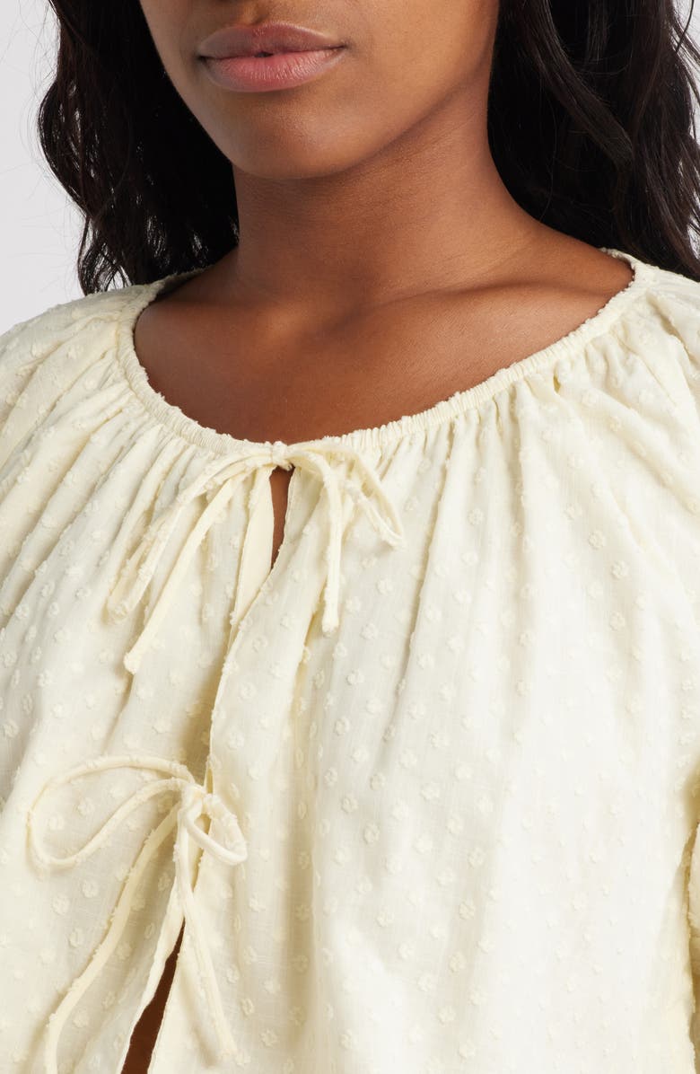 Topshop Clip Dot Tie Front Top, Alternate, color, Buttermilk