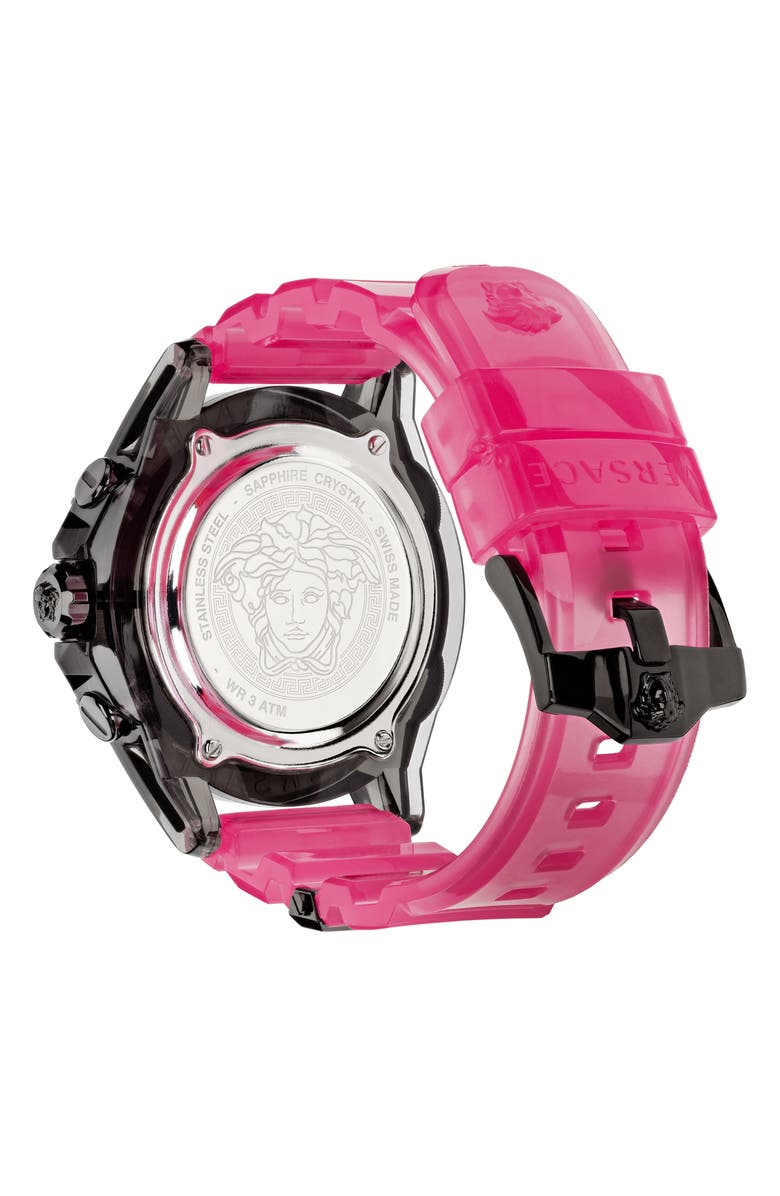 Versace Icon Active Chronograph Silicone Strap Watch, 44mm, Alternate, color, Pink /Black